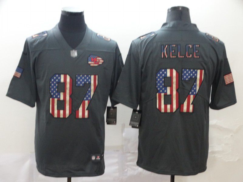 Men Kansas City Chiefs #87 Kelce Carbon Black Retro USA flag Nike NFL Jerseys